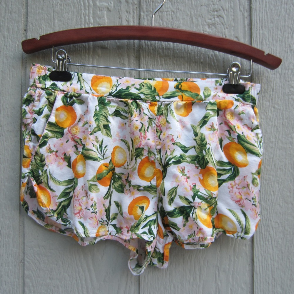 Anthropologie Orange Citrus Floral Print Elastic Waist Shorts White Medium M